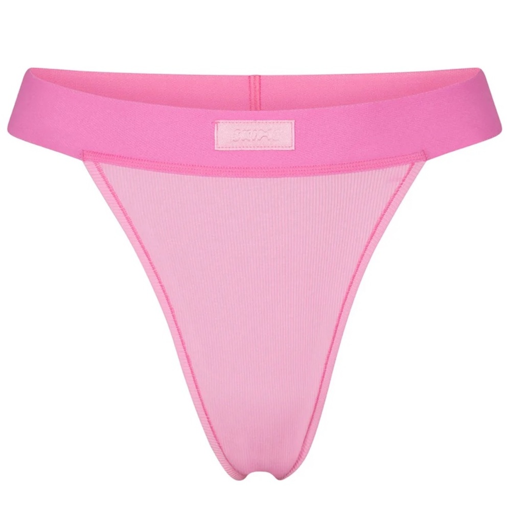 NWT SKIMS COTTON RIB THONG | size 2X | BUBBLE GUM PINK